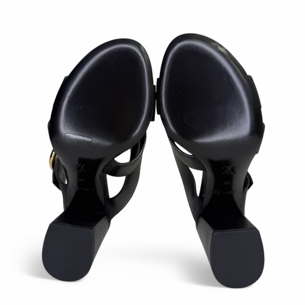 NEW LOUIS VUITTON LV Logo Black Leather Block Heel Sandals Mules IT36 - Picture 10 of 13